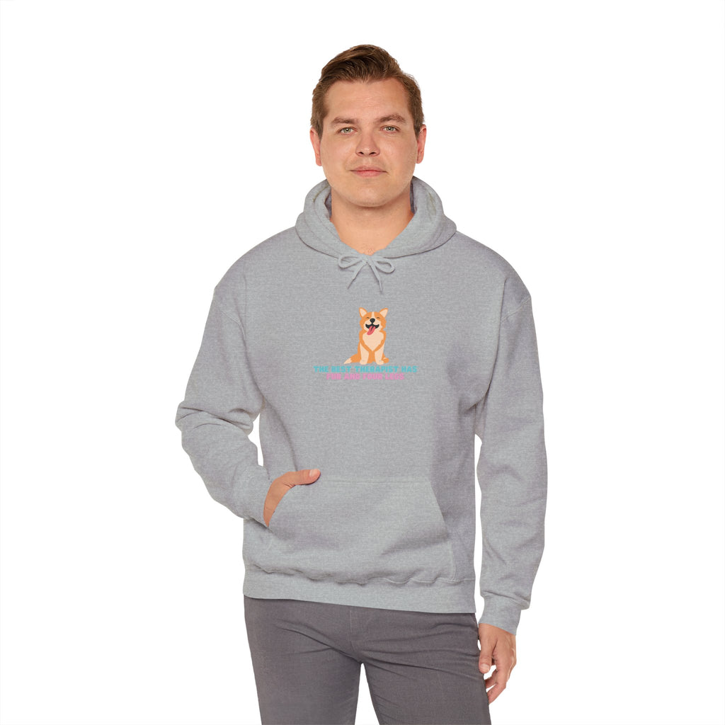 Dog Therapist Hoodie — “The Best Therapist Has Fur and Four Legs” Cute Corgi Sweatshirt