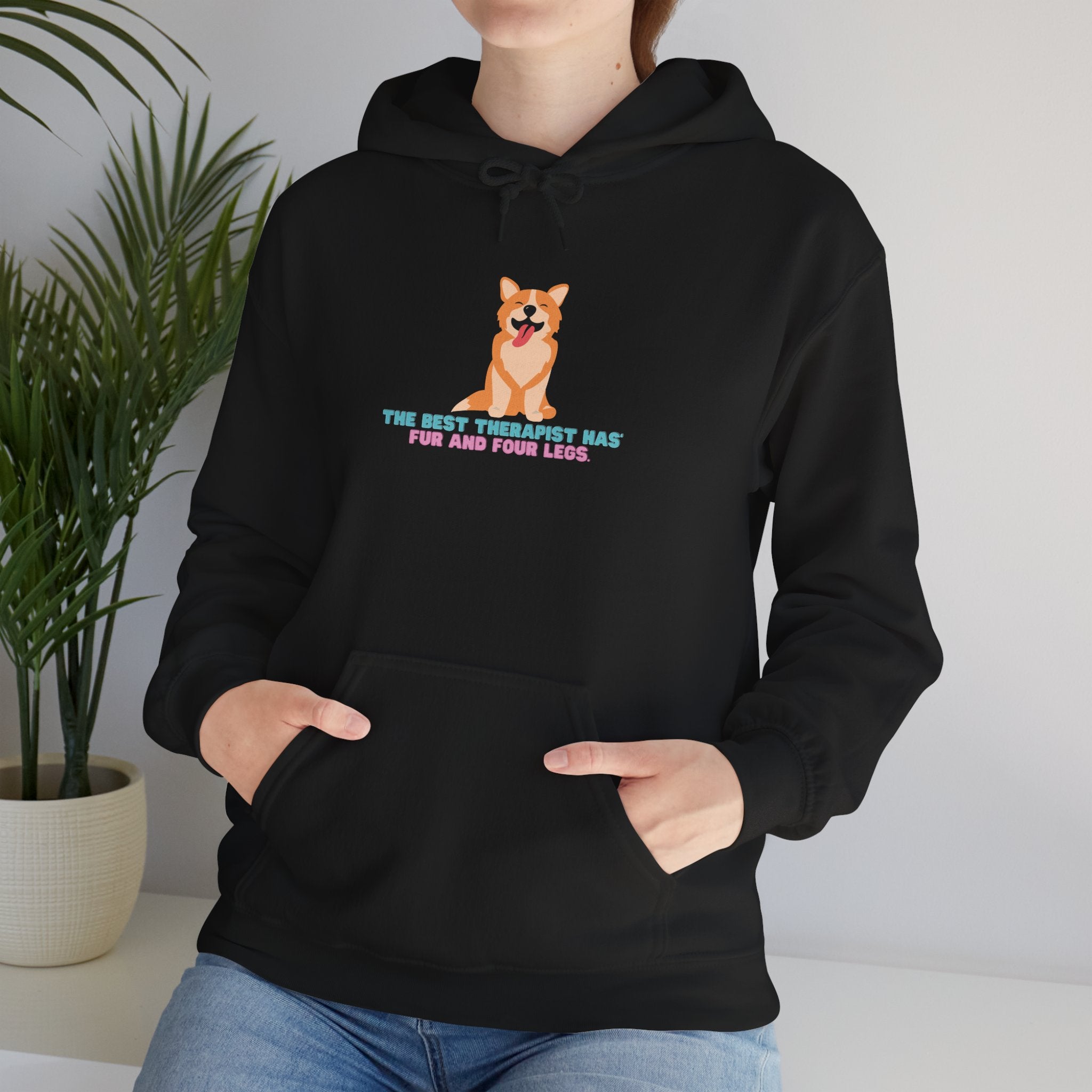 Dog Therapist Hoodie — “The Best Therapist Has Fur and Four Legs” Cute Corgi Sweatshirt