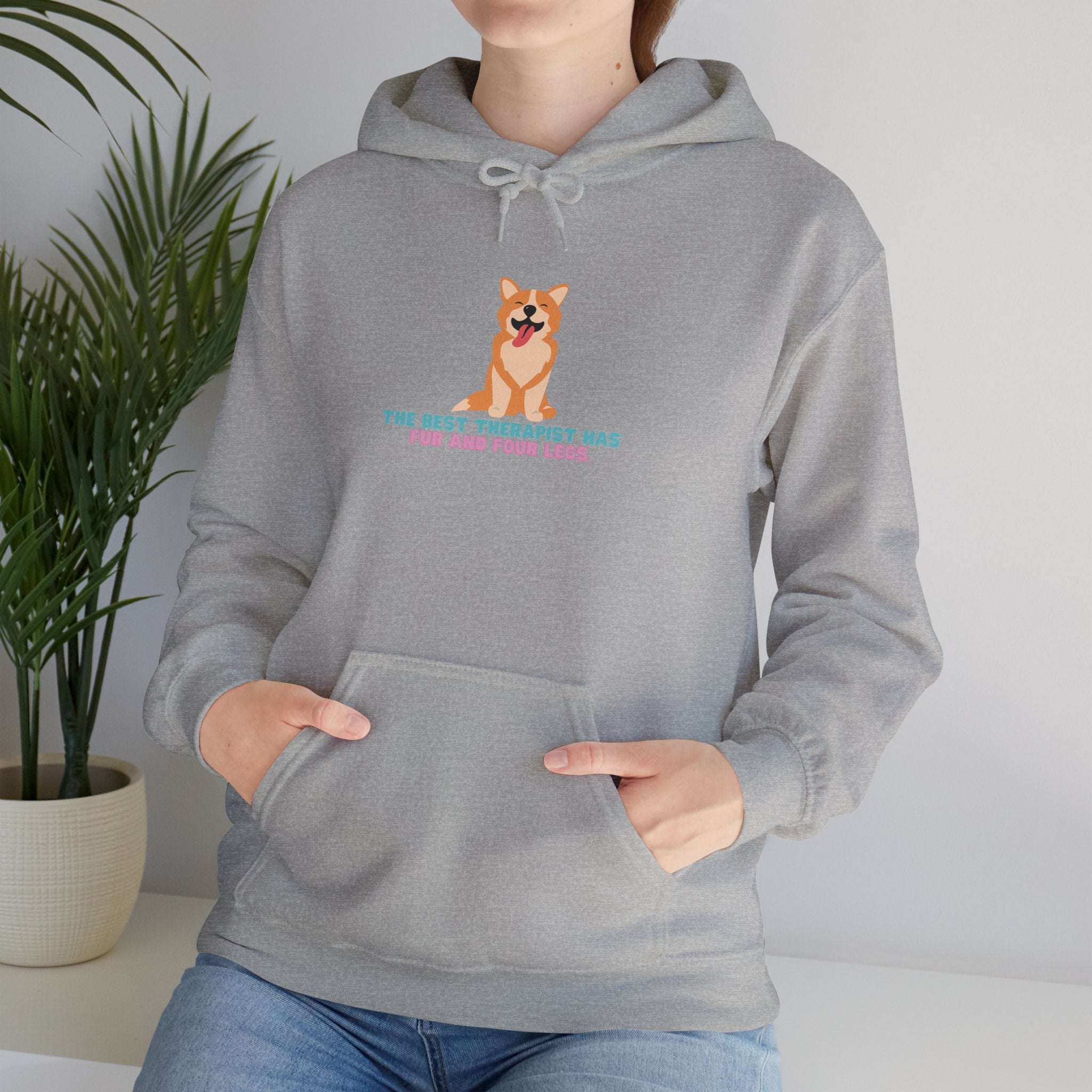 Dog Therapist Hoodie — “The Best Therapist Has Fur and Four Legs” Cute Corgi Sweatshirt
