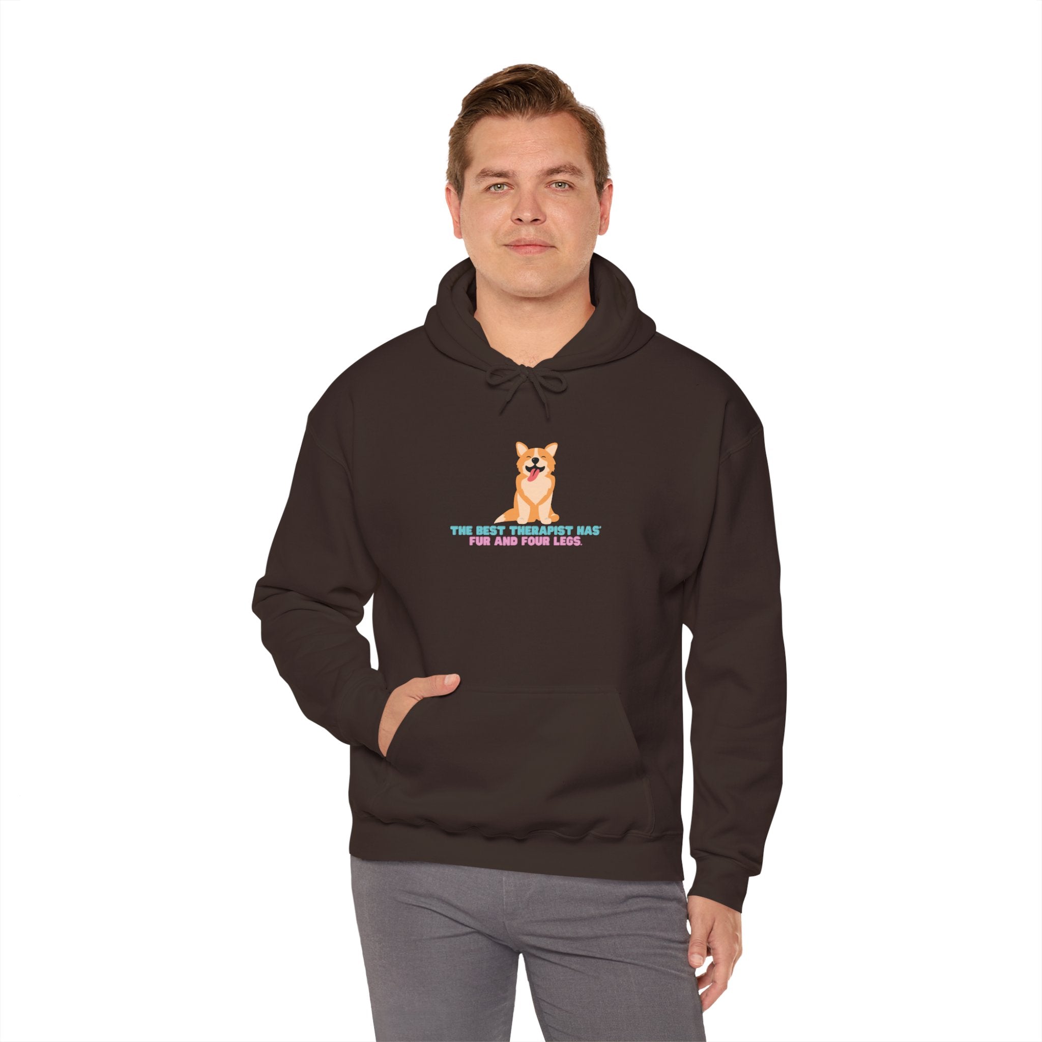 Dog Therapist Hoodie — “The Best Therapist Has Fur and Four Legs” Cute Corgi Sweatshirt