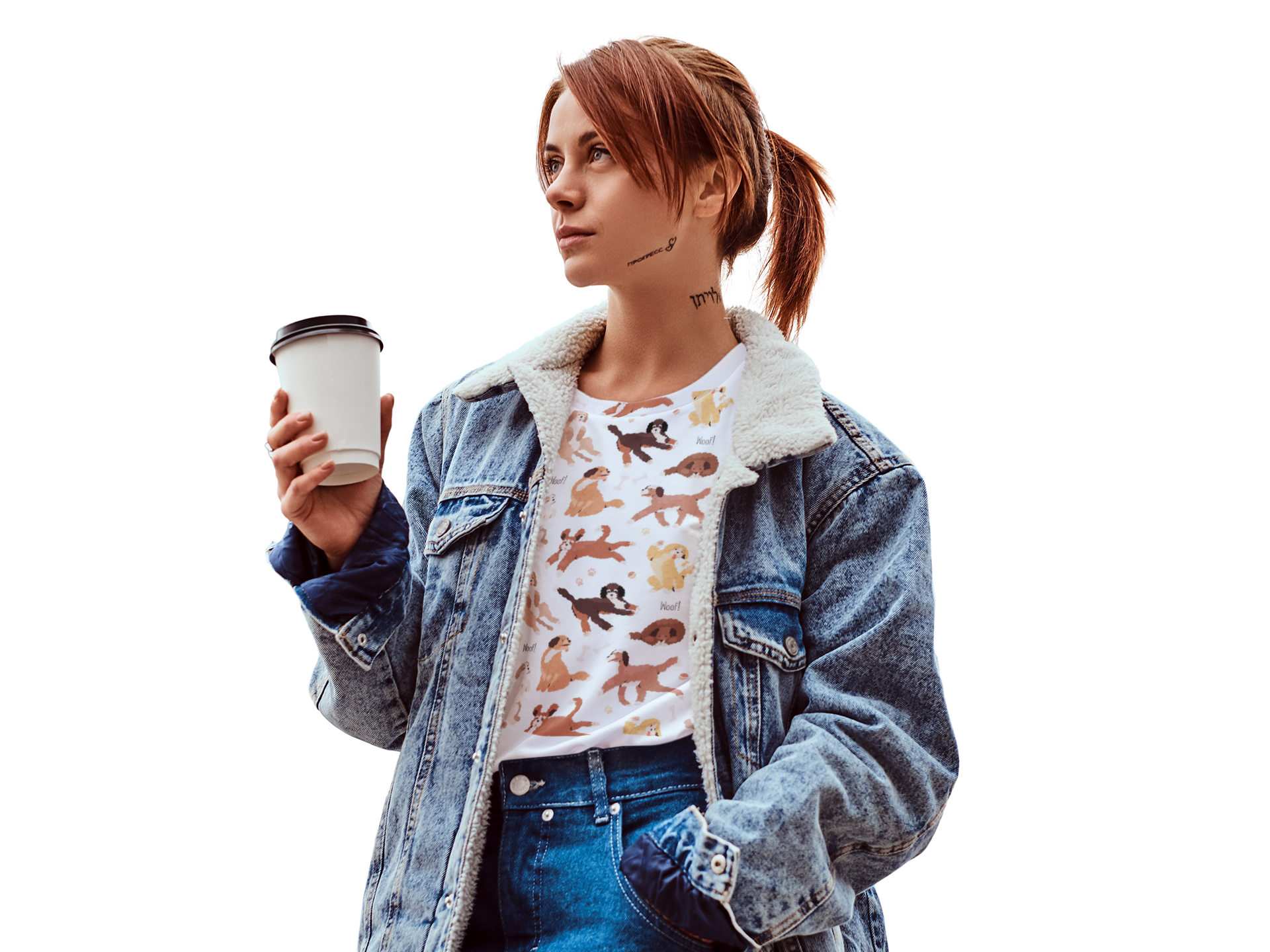 Cropped Tee — Allover Playful Dogs Pattern ("Woof!")