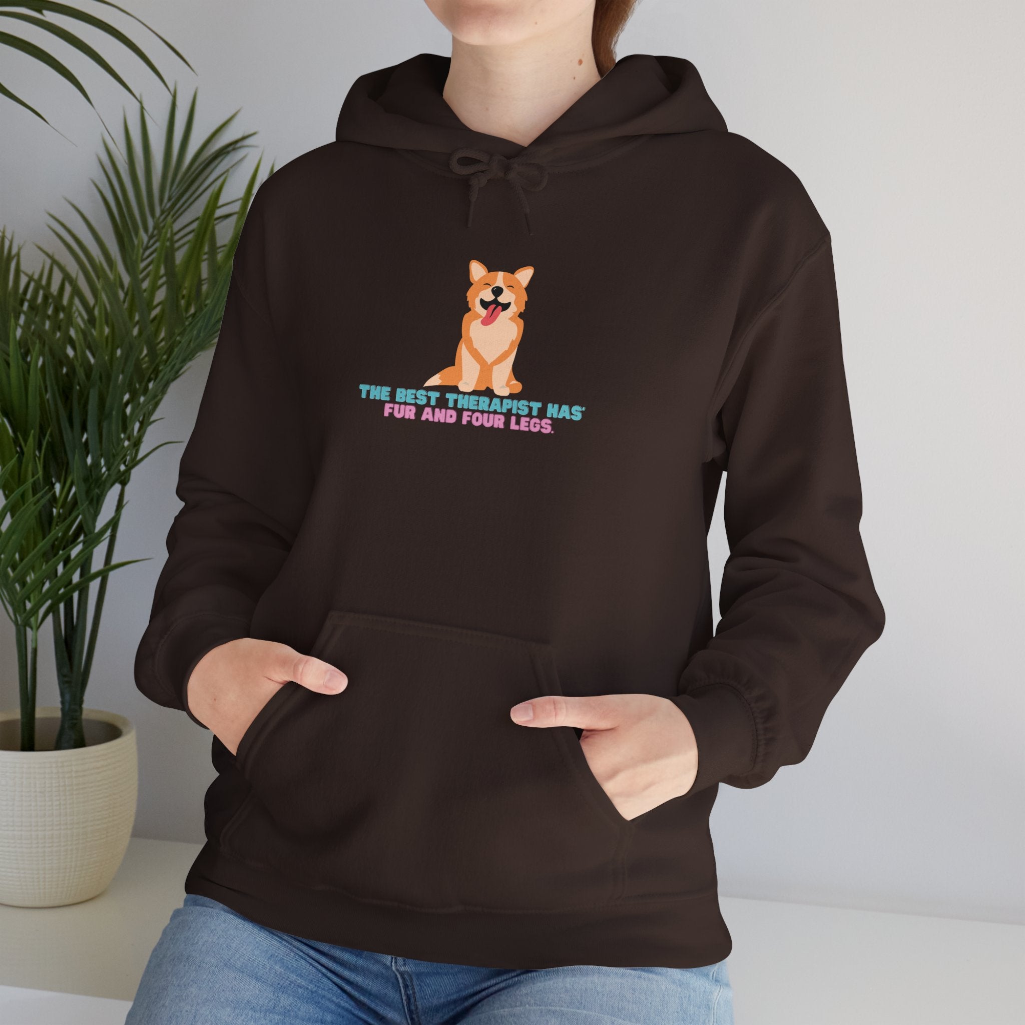 Dog Therapist Hoodie — “The Best Therapist Has Fur and Four Legs” Cute Corgi Sweatshirt