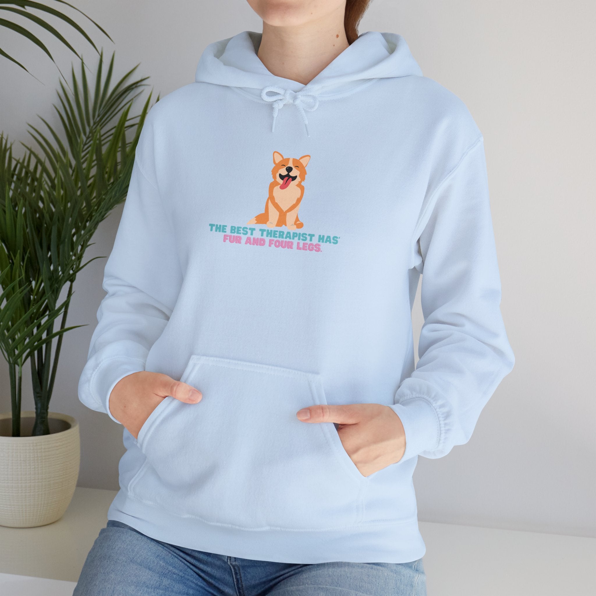 Dog Therapist Hoodie — “The Best Therapist Has Fur and Four Legs” Cute Corgi Sweatshirt