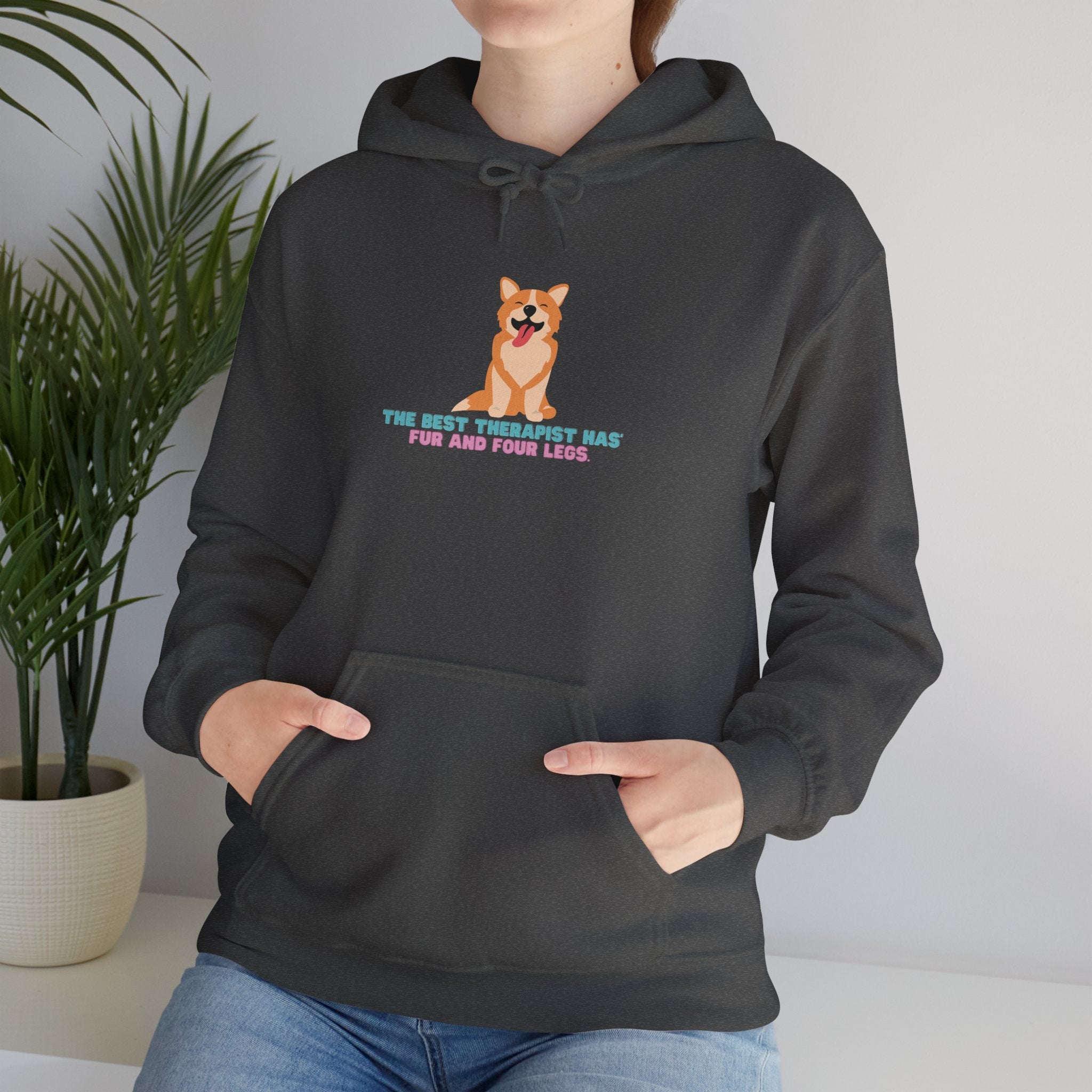 Dog Therapist Hoodie — “The Best Therapist Has Fur and Four Legs” Cute Corgi Sweatshirt