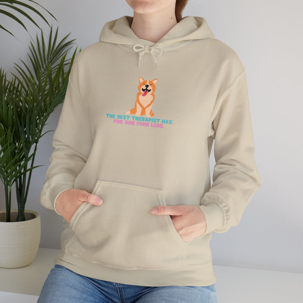 Dog Therapist Hoodie — “The Best Therapist Has Fur and Four Legs” Cute Corgi Sweatshirt