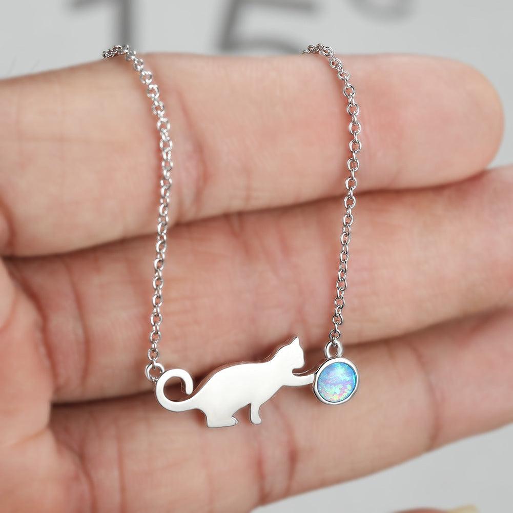 Cat Playing Ball Necklace