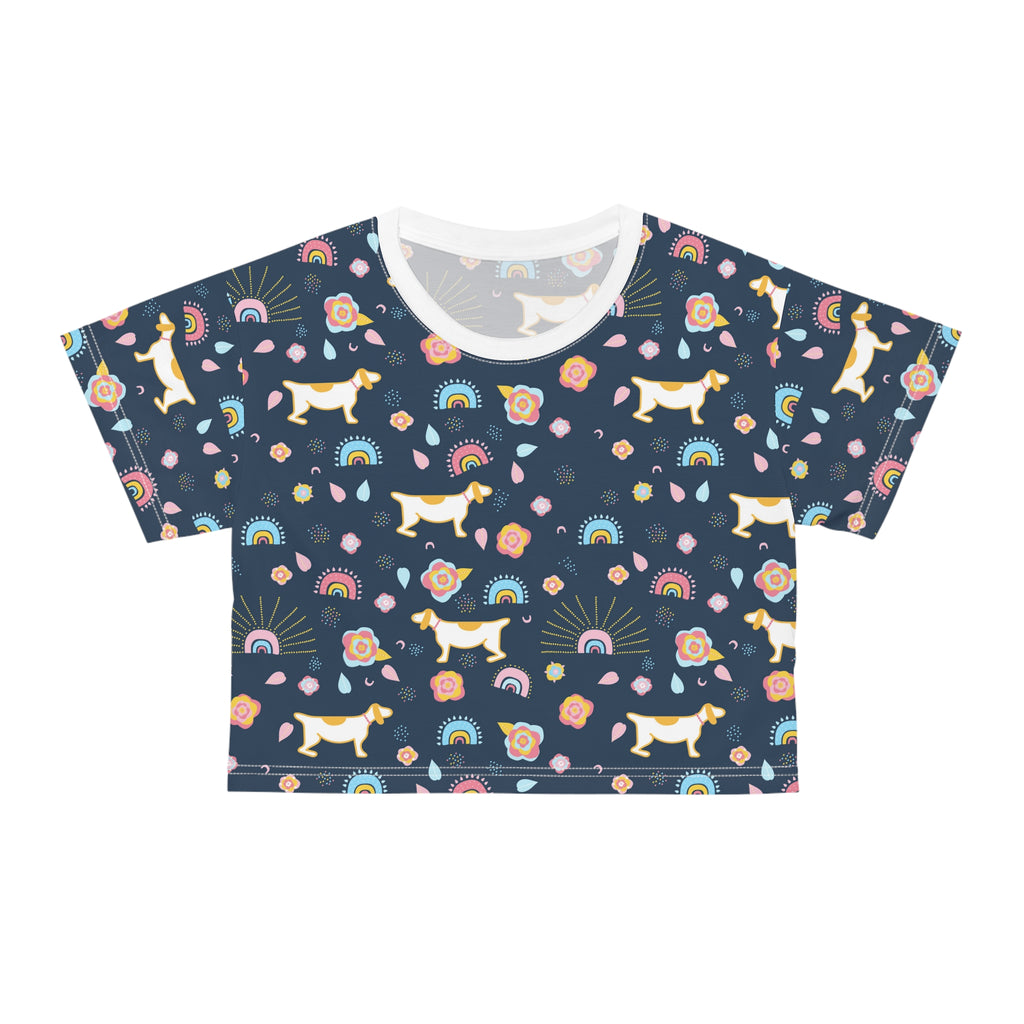 Pet Lover Paw Pattern Crop Tee — All-Over Dog & Cat Print