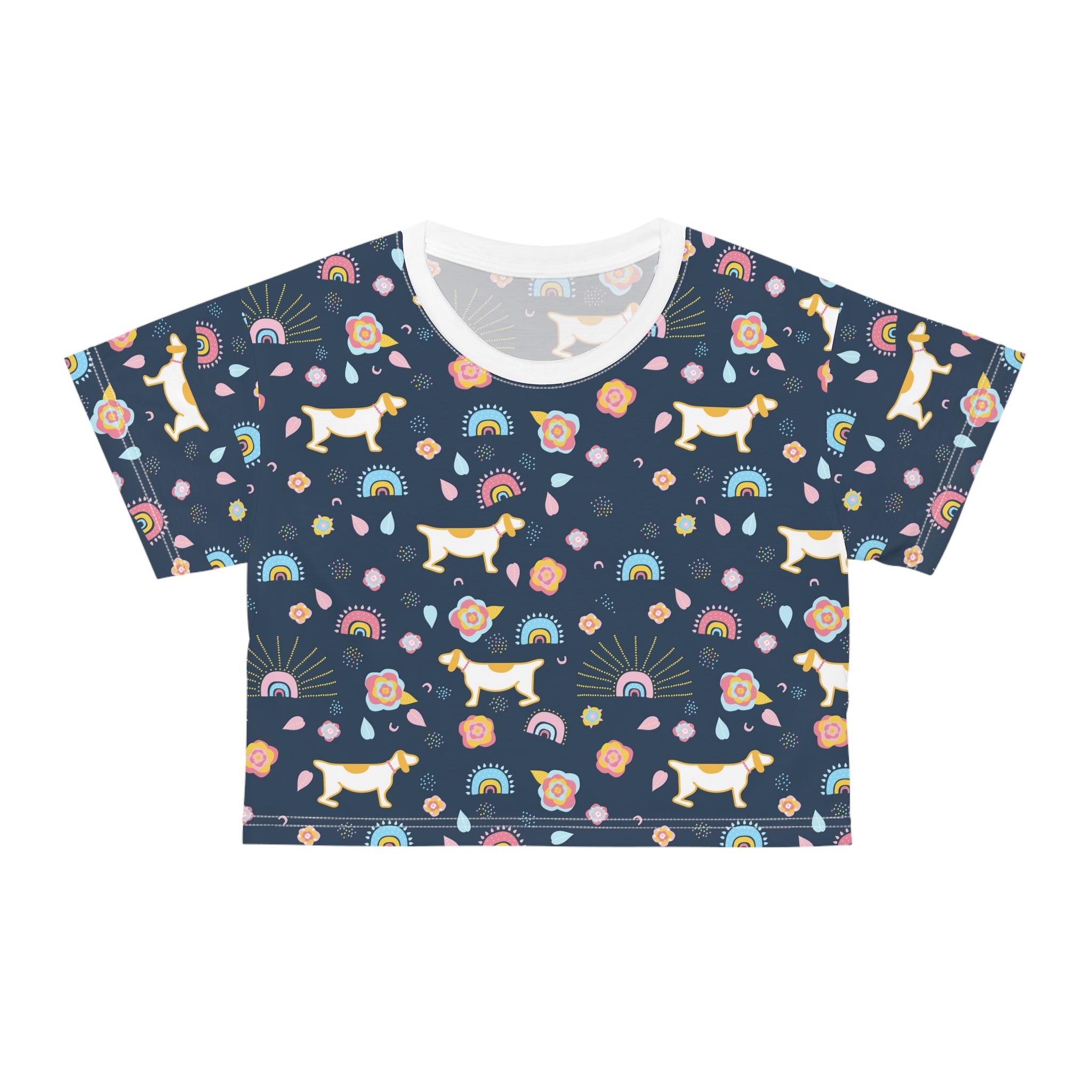 Pet Lover Paw Pattern Crop Tee — All-Over Dog & Cat Print