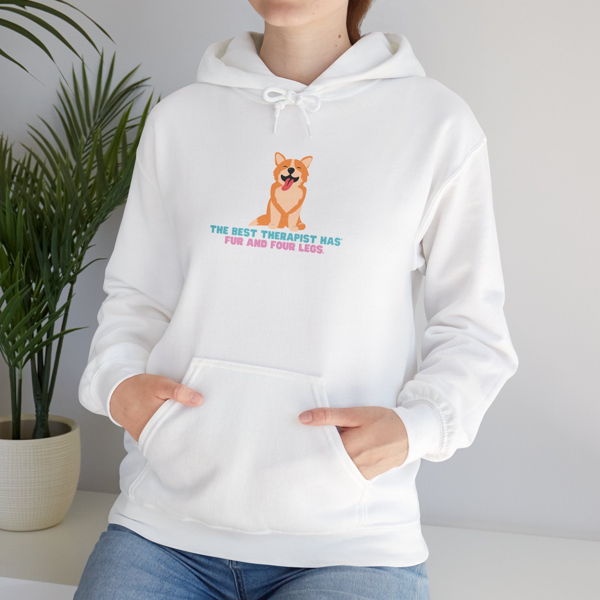 Dog Therapist Hoodie — “The Best Therapist Has Fur and Four Legs” Cute Corgi Sweatshirt