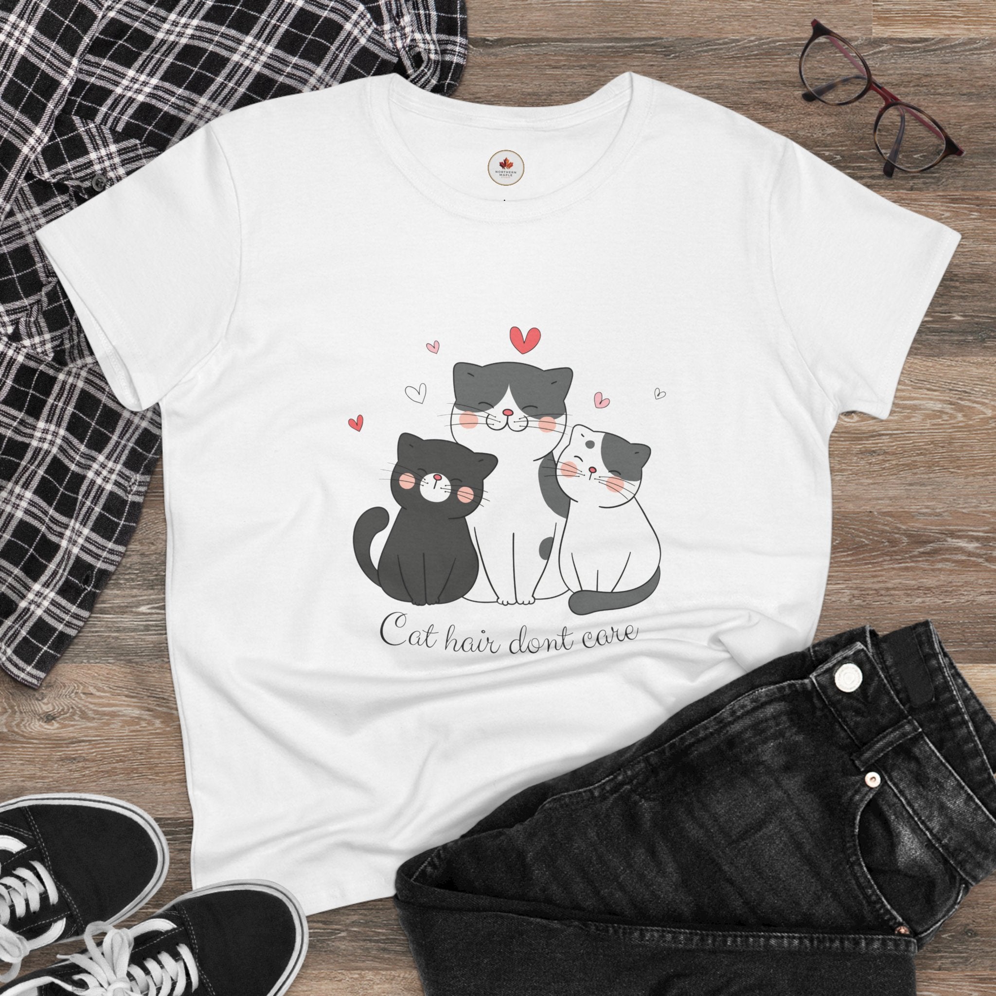 Cute Trio Cats "Cat Hair Don't Care" Women's T‑Shirt