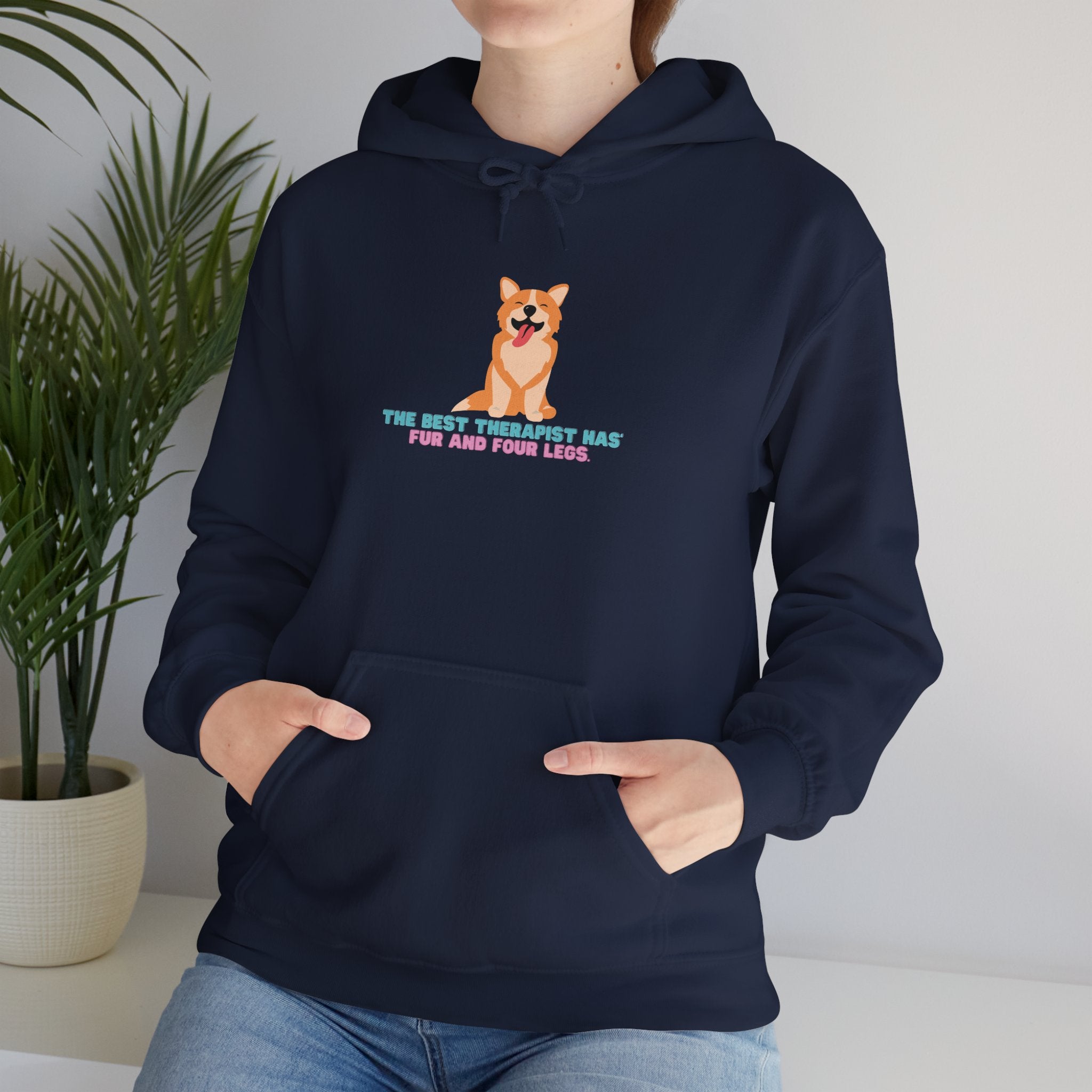 Dog Therapist Hoodie — “The Best Therapist Has Fur and Four Legs” Cute Corgi Sweatshirt