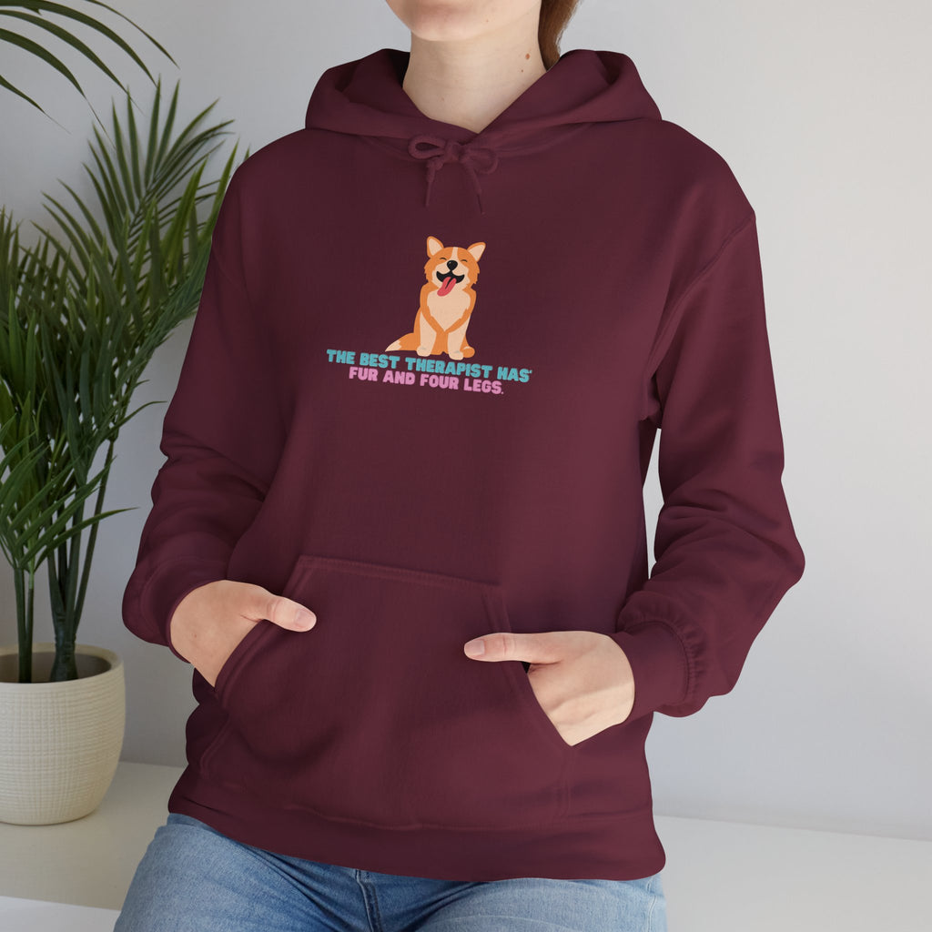 Dog Therapist Hoodie — “The Best Therapist Has Fur and Four Legs” Cute Corgi Sweatshirt
