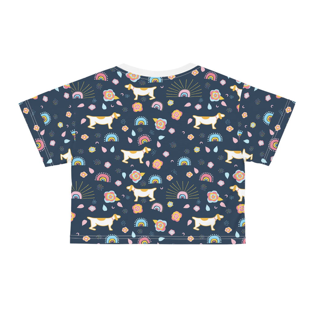 Pet Lover Paw Pattern Crop Tee — All-Over Dog & Cat Print