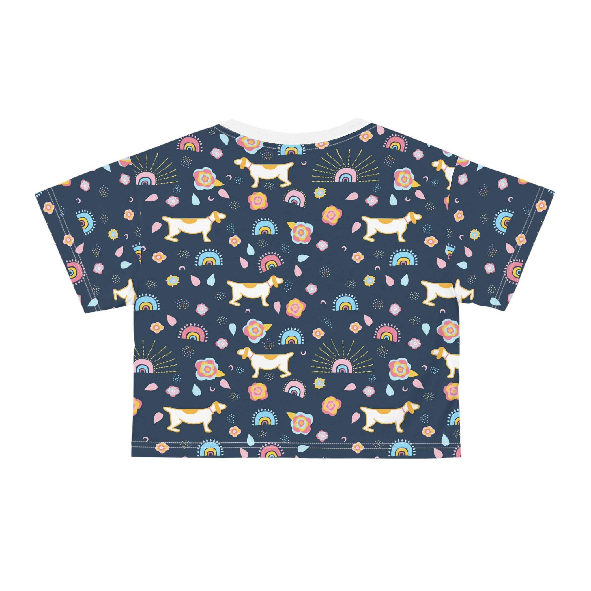 Pet Lover Paw Pattern Crop Tee — All-Over Dog & Cat Print