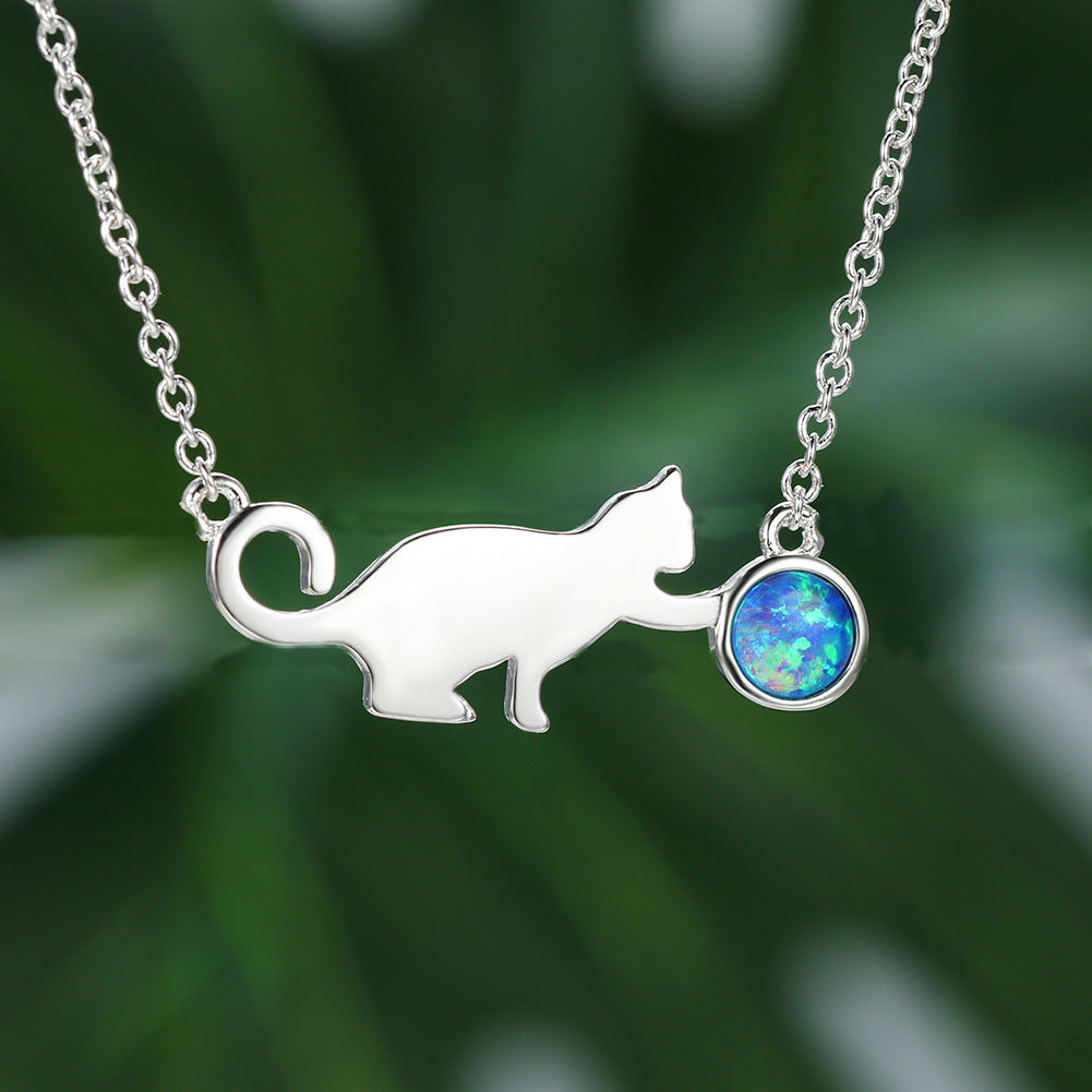 Cat Playing Ball Necklace